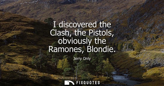 Small: I discovered the Clash, the Pistols, obviously the Ramones, Blondie