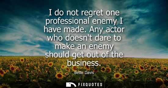 Small: I do not regret one professional enemy I have made. Any actor who doesnt dare to make an enemy should g