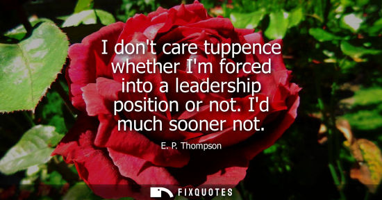 Small: I dont care tuppence whether Im forced into a leadership position or not. Id much sooner not