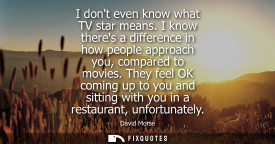 Small: I dont even know what TV star means. I know theres a difference in how people approach you, compared to