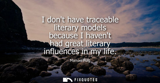 Small: I dont have traceable literary models because I havent had great literary influences in my life