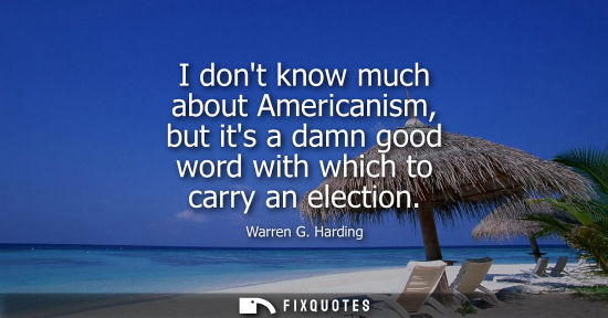 Small: I dont know much about Americanism, but its a damn good word with which to carry an election