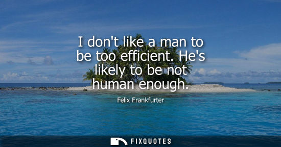 Small: I dont like a man to be too efficient. Hes likely to be not human enough