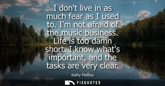 Small: I dont live in as much fear as I used to. Im not afraid of the music business. Life is too damn short.