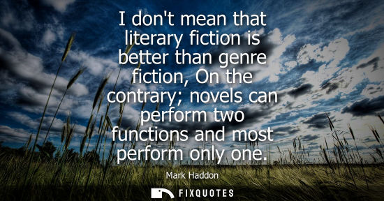 Small: I dont mean that literary fiction is better than genre fiction, On the contrary novels can perform two 
