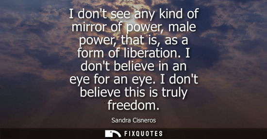 Small: I dont see any kind of mirror of power, male power, that is, as a form of liberation. I dont believe in