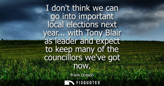 Small: I dont think we can go into important local elections next year... with Tony Blair as leader and expect