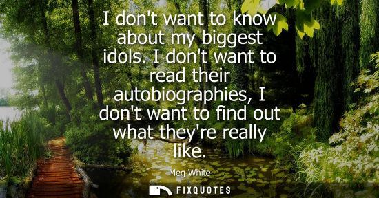 Small: I dont want to know about my biggest idols. I dont want to read their autobiographies, I dont want to f