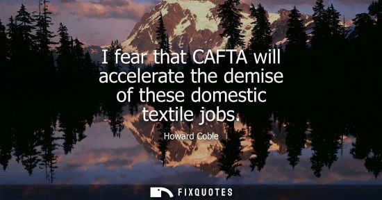 Small: I fear that CAFTA will accelerate the demise of these domestic textile jobs