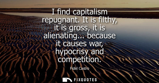 Small: I find capitalism repugnant. It is filthy, it is gross, it is alienating... because it causes war, hypo