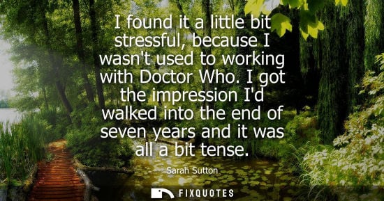 Small: I found it a little bit stressful, because I wasnt used to working with Doctor Who. I got the impressio