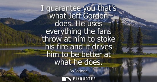Small: I guarantee you thats what Jeff Gordon does. He uses everything the fans throw at him to stoke his fire