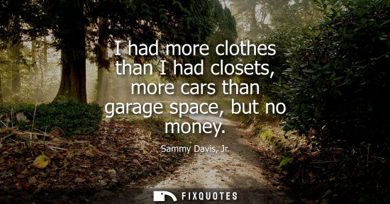 Small: I had more clothes than I had closets, more cars than garage space, but no money - Sammy Davis, Jr.