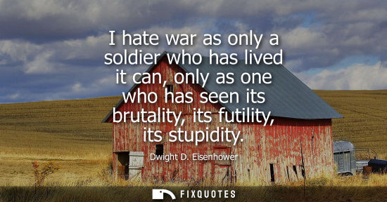 Small: I hate war as only a soldier who has lived it can, only as one who has seen its brutality, its futility