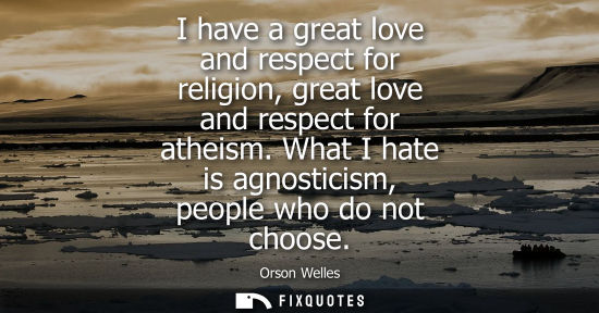 Small: I have a great love and respect for religion, great love and respect for atheism. What I hate is agnost