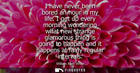 Small: I have never been bored an hour in my life. I get up every morning wondering what new strange glamorous