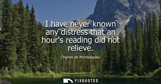 Small: I have never known any distress that an hours reading did not relieve