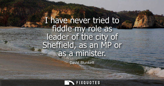 Small: I have never tried to fiddle my role as leader of the city of Sheffield, as an MP or as a minister