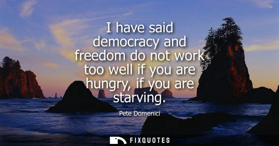Small: I have said democracy and freedom do not work too well if you are hungry, if you are starving