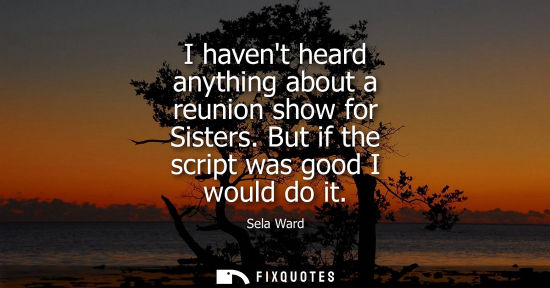 Small: I havent heard anything about a reunion show for Sisters. But if the script was good I would do it