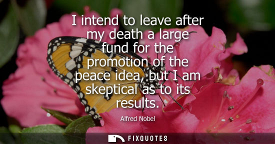Small: I intend to leave after my death a large fund for the promotion of the peace idea, but I am skeptical a