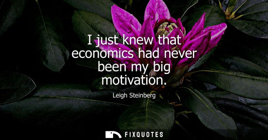 Small: I just knew that economics had never been my big motivation