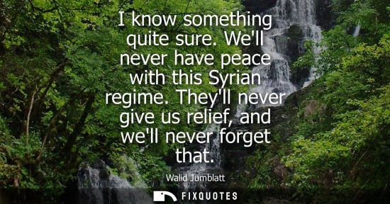 Small: I know something quite sure. Well never have peace with this Syrian regime. Theyll never give us relief, and w