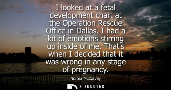 Small: I looked at a fetal development chart at the Operation Rescue Office in Dallas. I had a lot of emotions