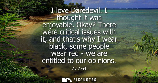 Small: I love Daredevil. I thought it was enjoyable. Okay? There were critical issues with it, and thats why I