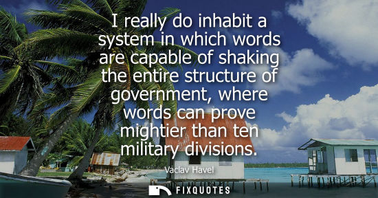 Small: I really do inhabit a system in which words are capable of shaking the entire structure of government, 