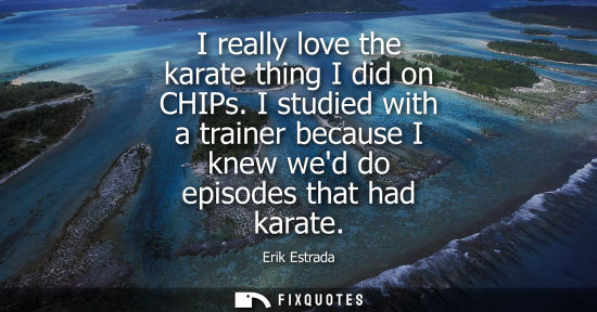 Small: I really love the karate thing I did on CHIPs. I studied with a trainer because I knew wed do episodes 
