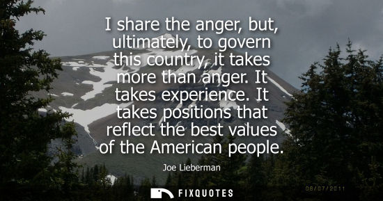Small: I share the anger, but, ultimately, to govern this country, it takes more than anger. It takes experien