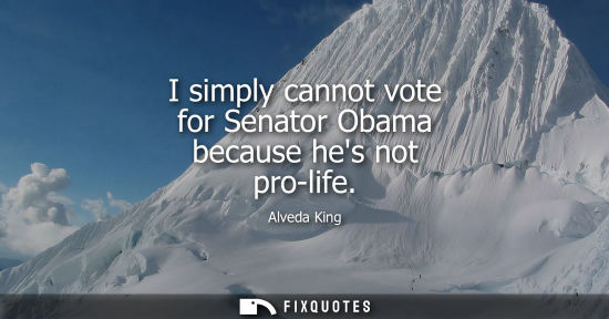 Small: I simply cannot vote for Senator Obama because hes not pro-life