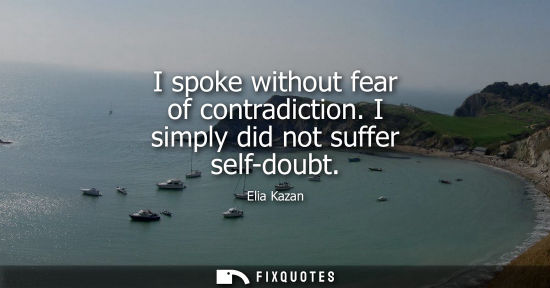 Small: I spoke without fear of contradiction. I simply did not suffer self-doubt
