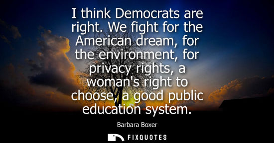 Small: I think Democrats are right. We fight for the American dream, for the environment, for privacy rights, a woman