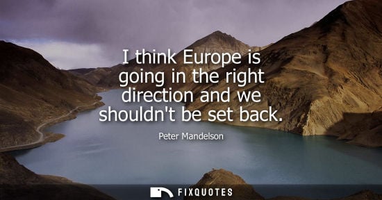 Small: I think Europe is going in the right direction and we shouldnt be set back