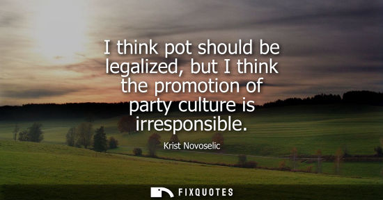 Small: I think pot should be legalized, but I think the promotion of party culture is irresponsible