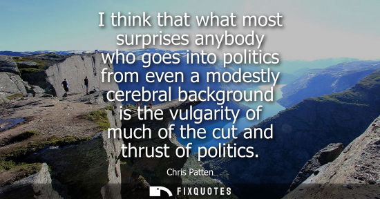 Small: I think that what most surprises anybody who goes into politics from even a modestly cerebral backgroun