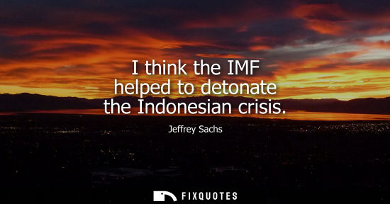 Small: I think the IMF helped to detonate the Indonesian crisis