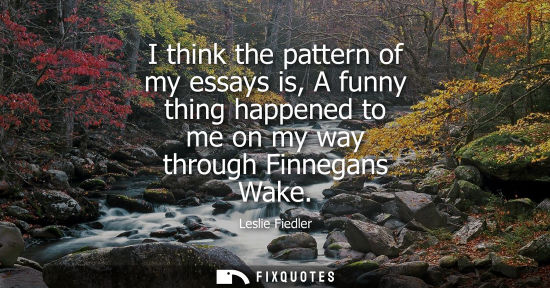 Small: I think the pattern of my essays is, A funny thing happened to me on my way through Finnegans Wake