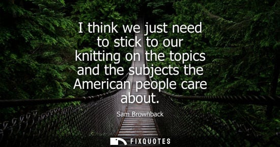 Small: I think we just need to stick to our knitting on the topics and the subjects the American people care a