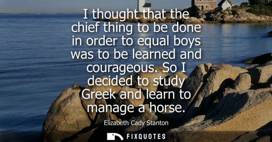 Small: I thought that the chief thing to be done in order to equal boys was to be learned and courageous. So I decide