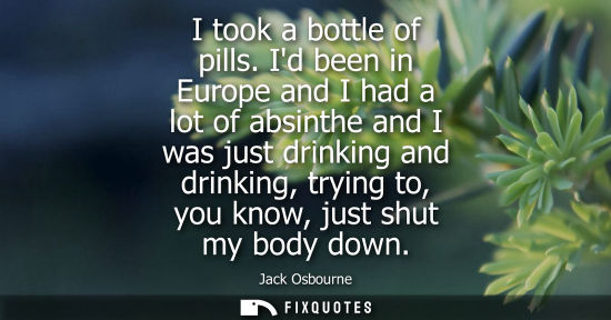 Small: I took a bottle of pills. Id been in Europe and I had a lot of absinthe and I was just drinking and dri