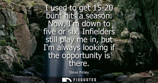 Small: I used to get 15-20 bunt hits a season. Now, Im down to five or six. Infielders still play me in, but I