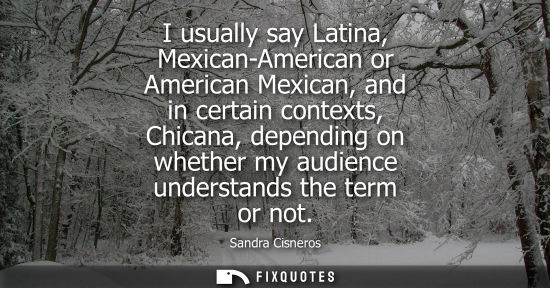 Small: I usually say Latina, Mexican-American or American Mexican, and in certain contexts, Chicana, depending
