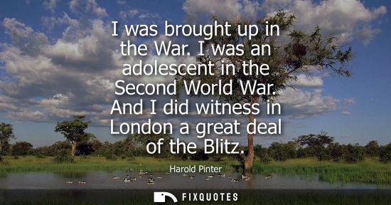 Small: I was brought up in the War. I was an adolescent in the Second World War. And I did witness in London a