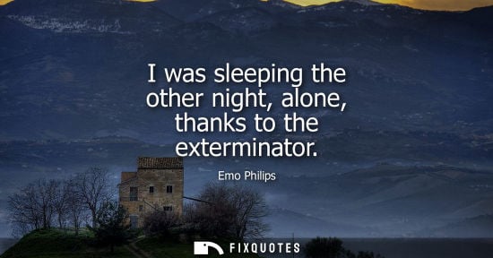 Small: I was sleeping the other night, alone, thanks to the exterminator