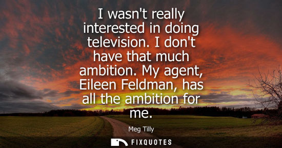 Small: I wasnt really interested in doing television. I dont have that much ambition. My agent, Eileen Feldman