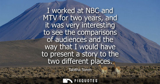 Small: I worked at NBC and MTV for two years, and it was very interesting to see the comparisons of audiences 
