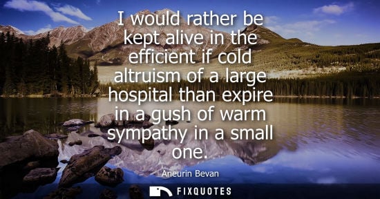 Small: I would rather be kept alive in the efficient if cold altruism of a large hospital than expire in a gush of wa
